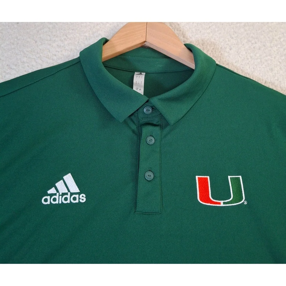 Miami Hurricanes Polo Shirt Men's Large Green Adidas Aeroready NCAA Performance